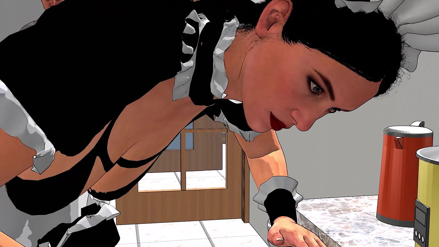 hot american busty maid hardcore fucked by boss in the kitchen in english