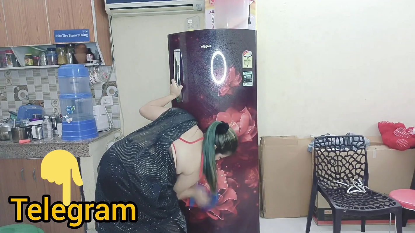 IND Housewife Transparent Black Saree Wearing