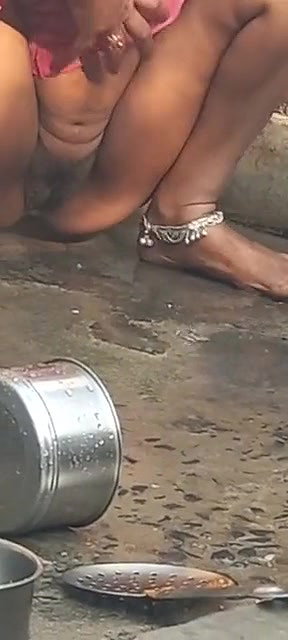 Village wife outdoor pee