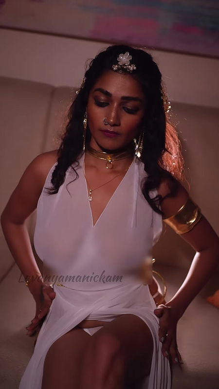 Lavanya Manickam Showing Hint of Nipples and Panties Upskirt