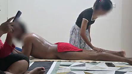 Two girls handjob and massage in spa