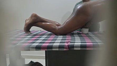 squeezing sperm milk outside in massage spa