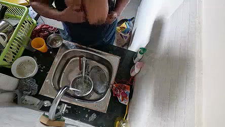 My wife become horny while washing plates in kitchen