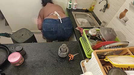 my maid getting horny while washing dishes