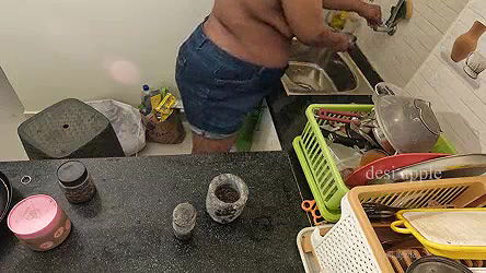 my maid getting horny while washing dishes