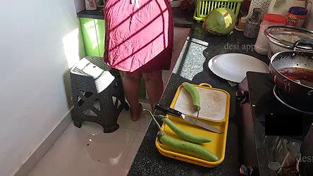 My Indian girlfriend fucking with brinjal in kitchen when she is alone at home