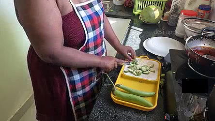 My Indian girlfriend fucking with brinjal in kitchen when she is alone at home