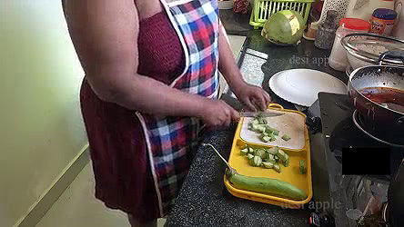 My Indian girlfriend fucking with brinjal in kitchen when she is alone at home