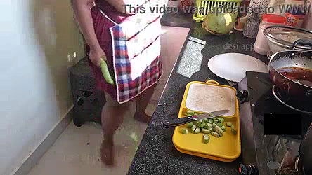 My Indian girlfriend fucking with brinjal in kitchen when she is alone at home