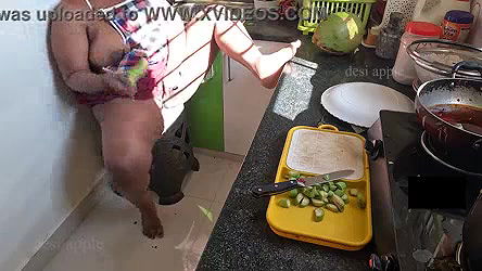 My Indian girlfriend fucking with brinjal in kitchen when she is alone at home