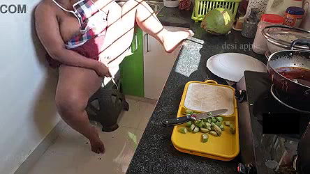 My Indian girlfriend fucking with brinjal in kitchen when she is alone at home