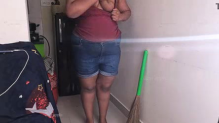 My friend wife getting horny doing sex call while cleaning house