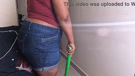 My friend wife getting horny doing sex call while cleaning house