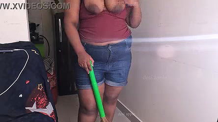 My friend wife getting horny doing sex call while cleaning house
