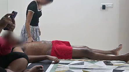 Maid nude massaging owner infront of wife
