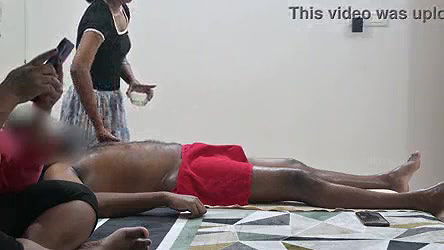Maid nude massaging owner infront of wife