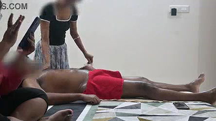 Maid nude massaging owner infront of wife