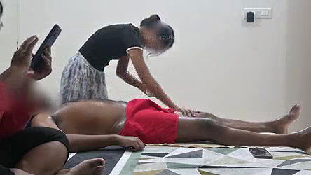 Maid nude massaging owner infront of wife