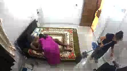 Having fun with husband while maid cleaning room