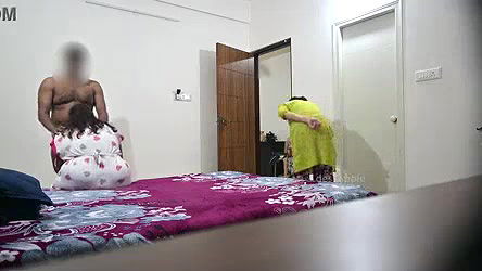 Fucking girlfriend mouth and blowjob while maid cleaning room