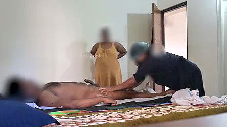 Dick flashing and jerking infront of two massage ladies