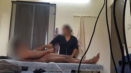 Customer flashing dick and convincing massage girl to jerk his small black dick