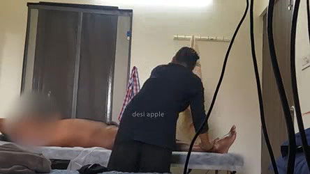 Customer flashing dick and convincing massage girl to jerk his small black dick