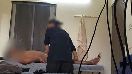 Customer flashing dick and convincing massage girl to jerk his small black dick