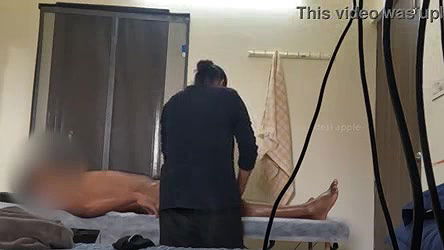 Customer flashing dick and convincing massage girl to jerk his small black dick