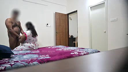 Blowjob and hardcore fucking with wife while maid cleaning room