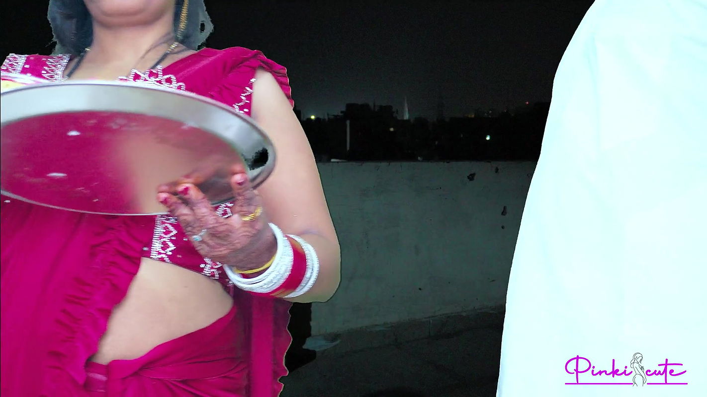 2024 Karwa Chauth- Desi Młoda żona Pinki Miał obciąganie przed księżycem, wytrysk na jej duży tyłek