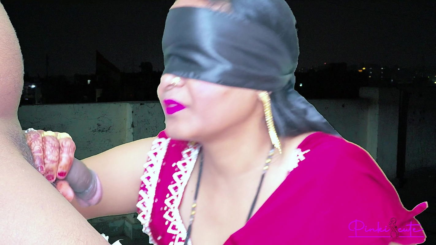 2024 Karwa Chauth- Desi Młoda żona Pinki Miał obciąganie przed księżycem, wytrysk na jej duży tyłek