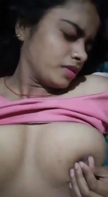 Horny girl pressing boobs hard