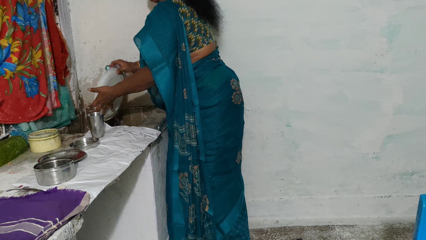 Aunty was cleaning the dishes in the kitchen wearing a saree and I went behind her and tied her up and had sex with her