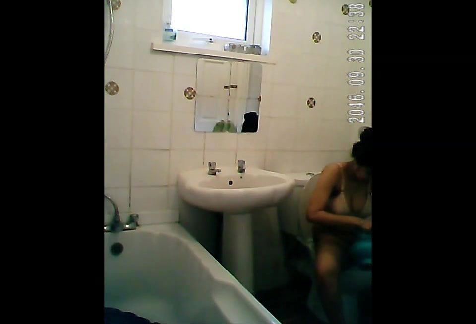 big boob babe cleaning bathroom andhower 1