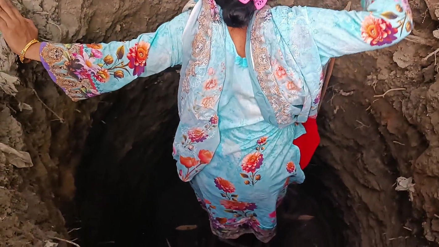 Entering the huge cave, calling the stepmother and having sex with the stepson.with dirty talk