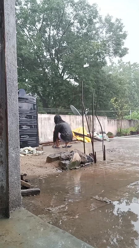 Cute desi college girl playing hard in rain boobies shake