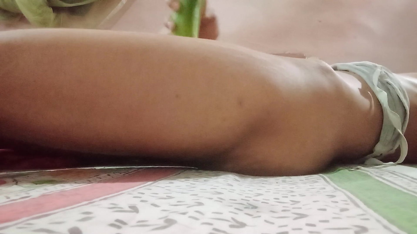 Horny chick enjoys with XL cucumber