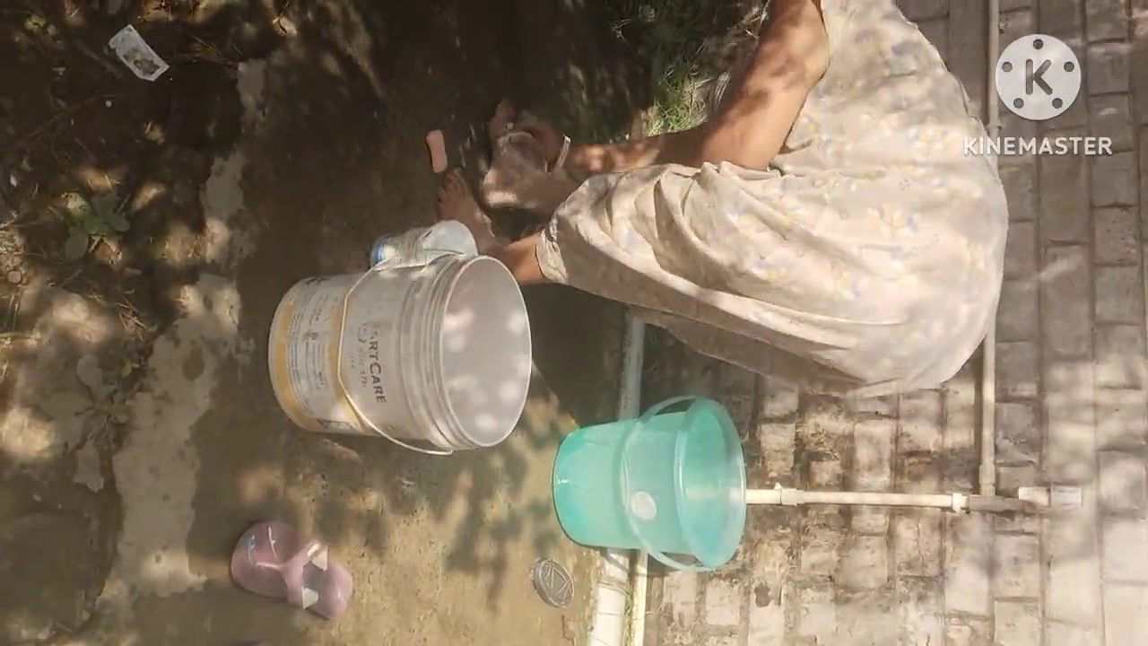 But Bhabhi is taking a bath naked in the open,