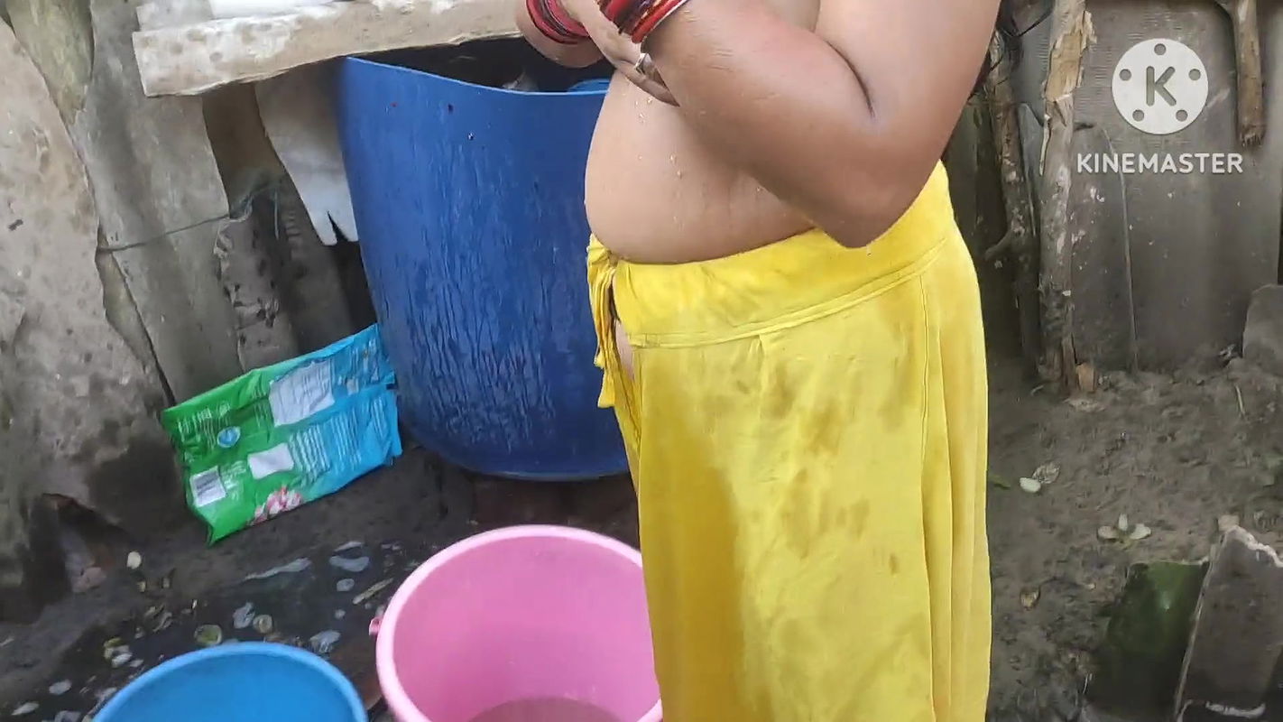 Indian bhabhi bathing outside hot