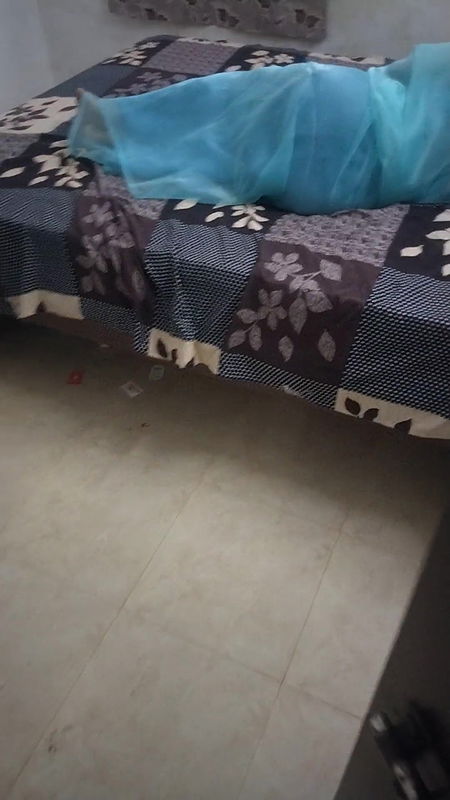 Kerala aunty on bed with transparent saree touching servant