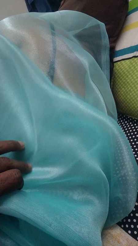 Kerala aunty on bed with transparent saree touching servant