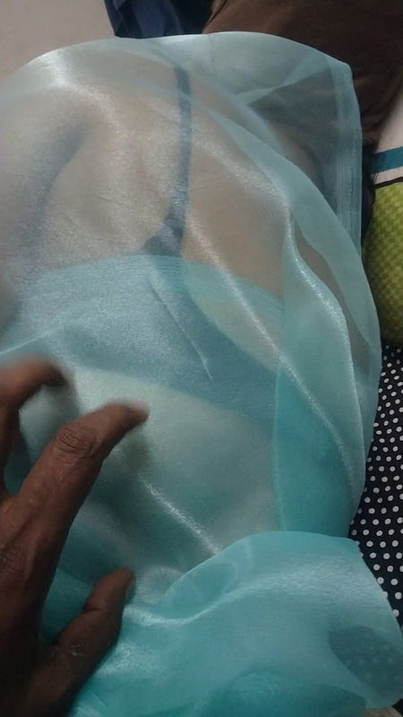 Kerala aunty on bed with transparent saree touching servant