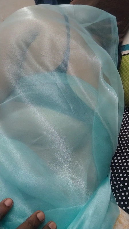 Kerala aunty on bed with transparent saree touching servant