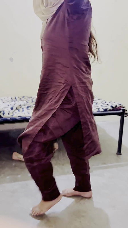 University girl dance in hostel room