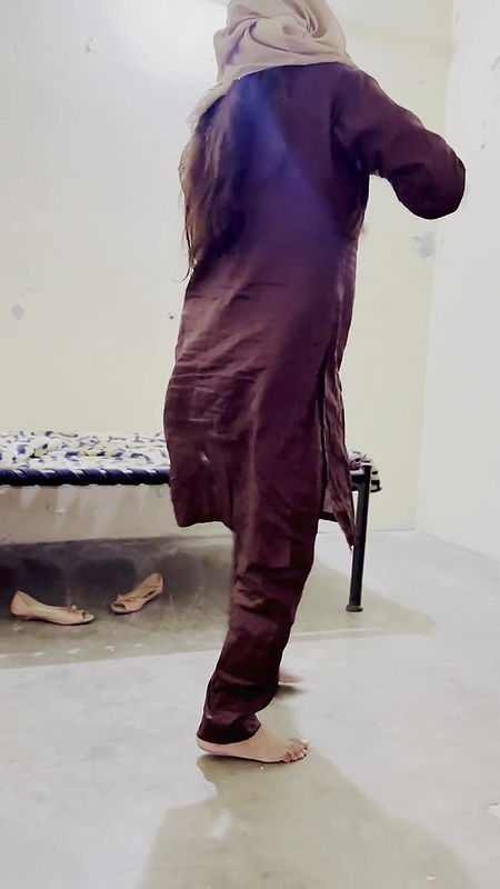 University girl dance in hostel room