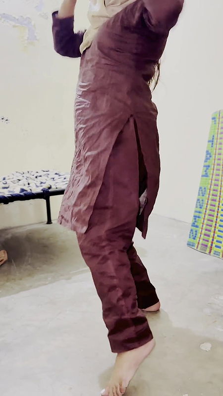 University girl dance in hostel room