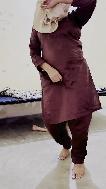 University girl dance in hostel room