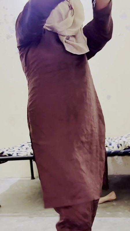 University girl dance in hostel room