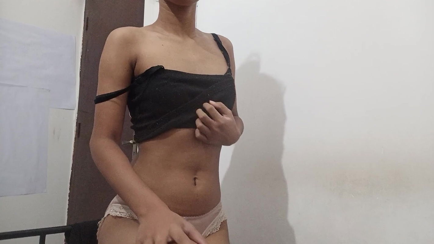 Small tits on slender girl fingering pussy